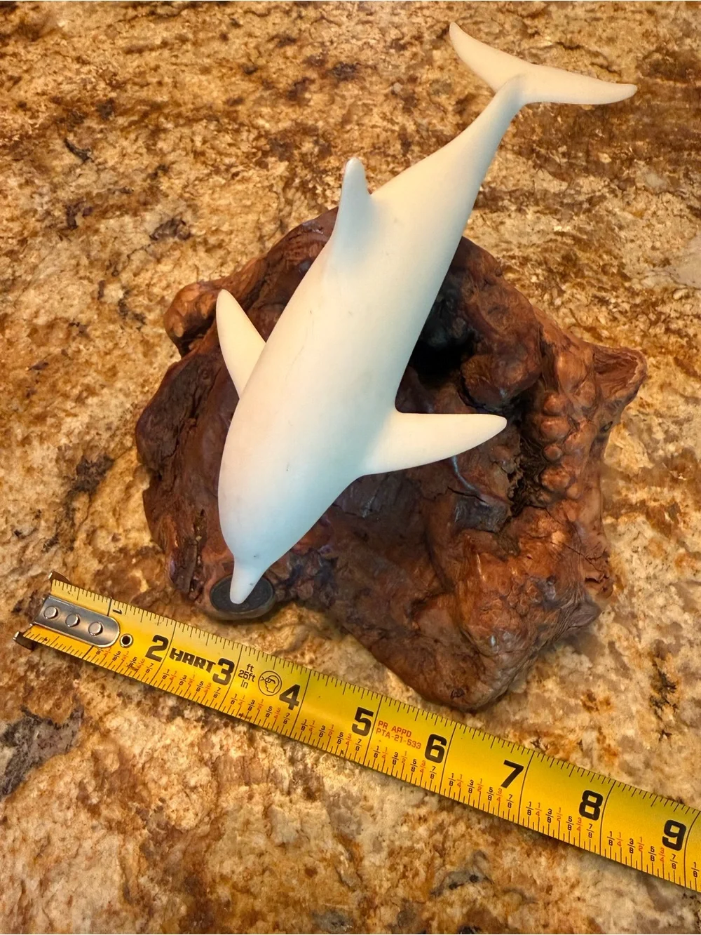 Vintage John Perry White Dolphin Sculpture On Wood Base